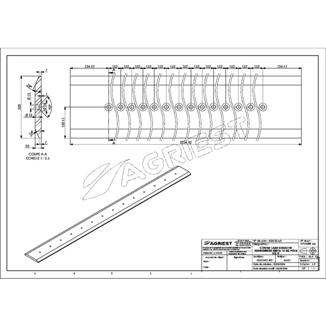 Contre Lame 200X20 LG 2224 400HB 14 TRS pour VIS TFØ12 EA 152 référence fournisseur 454126